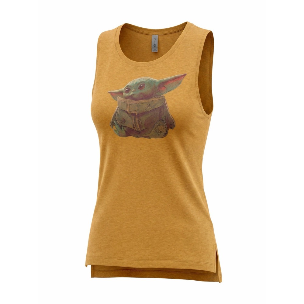 Star Wars Grogu Baby Yoda Muscle Tank Top Womens Large Mustard